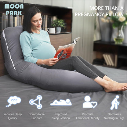 MOON PARK Pregnancy Pillows for Sleeping - 57 Inch U Shaped Full Body Maternity Pillow with Removable Cover - Support for Back, Legs, Belly, Hips - Pregnancy Pillow for Women - Grey