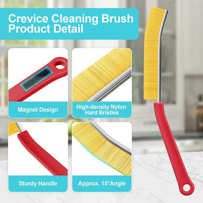 JOYMOOP 4 Pack Crevice Cleaning Brush, Hard Bristle Grout Brush, House Cleaning Supplies, Magnetic Gap Cleaning Brush for Kitchen, Bathroom, Window, Toilet, Multifunctional Cleaning Tools-4 Colors