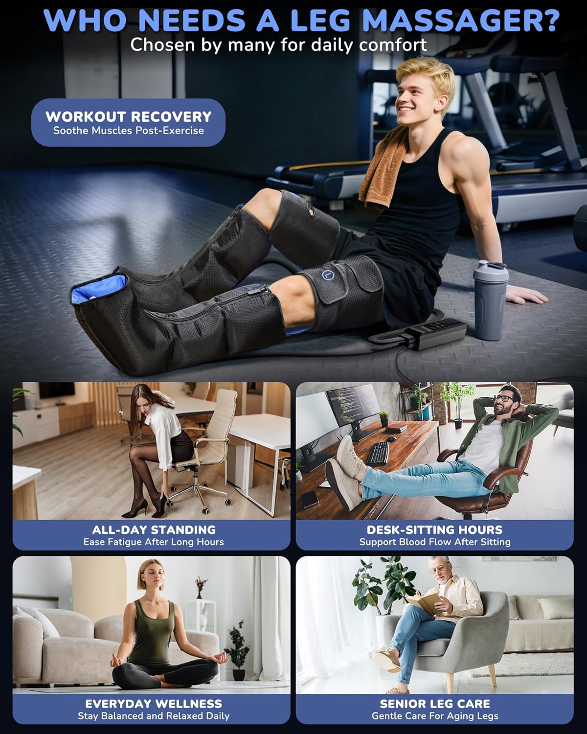 Leg Compression Massager with Heat for Circulation and Pain Relief | Sequential Full Leg Air Compression Boots, Recovery System, 6 Mode, 9 Intensity, 3 Heat, Plug-in Use, Mom, Dad, Athletes, Gym