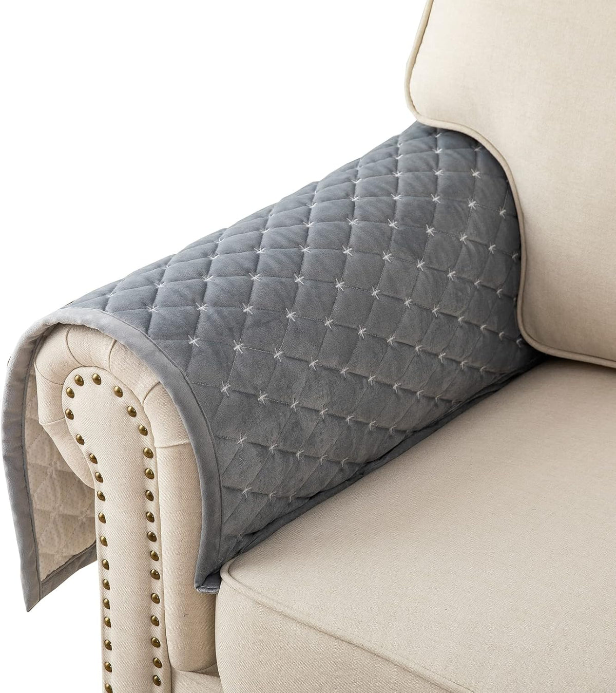 Eismodra Armrest Couch /Sofa /Backrest Covers,Anti-Slip Armchair Slipcovers for Dogs Cats Pet Loveseat Recliner Leather L Shaped,Dark Gray 28 x 28 Inches (Only 1 Piece)