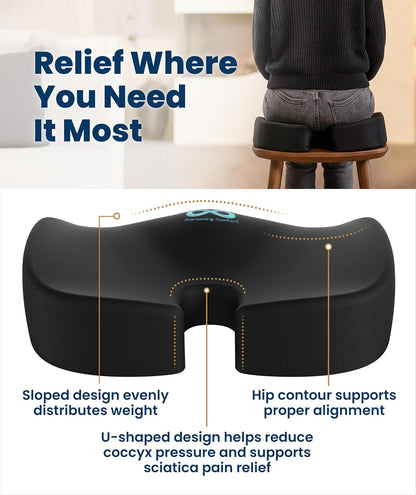 Everlasting Comfort Doctor Recommended Memory Foam Seat Cushion for Office Chairs & Car - Ergonomic Office Desk Accessories - Cushions for Tailbone Pain Relief, Sciatica (Black, Large)
