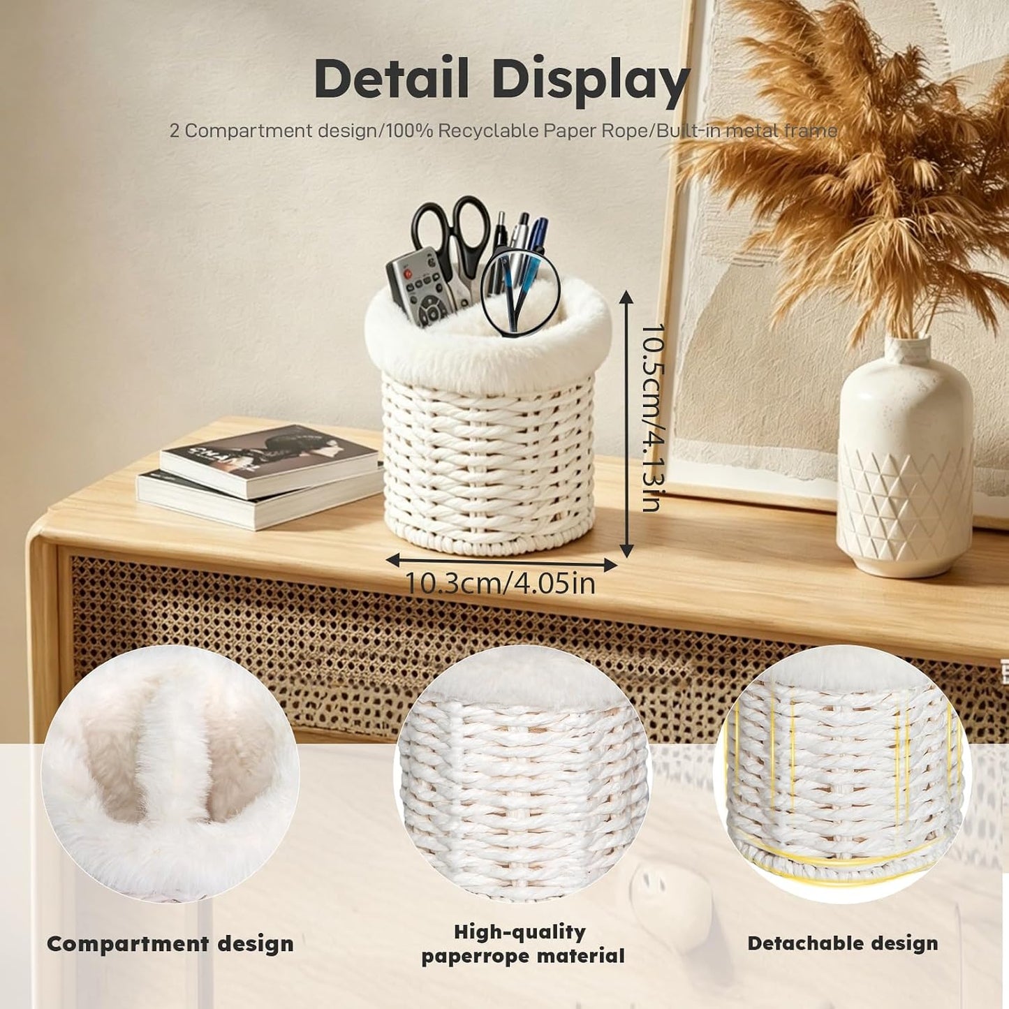 Glasses Holder, 2 Compartment Plush Lined Eyeglass Holder Paper Rope Eye-glasses Storage Organizer for Nightstand