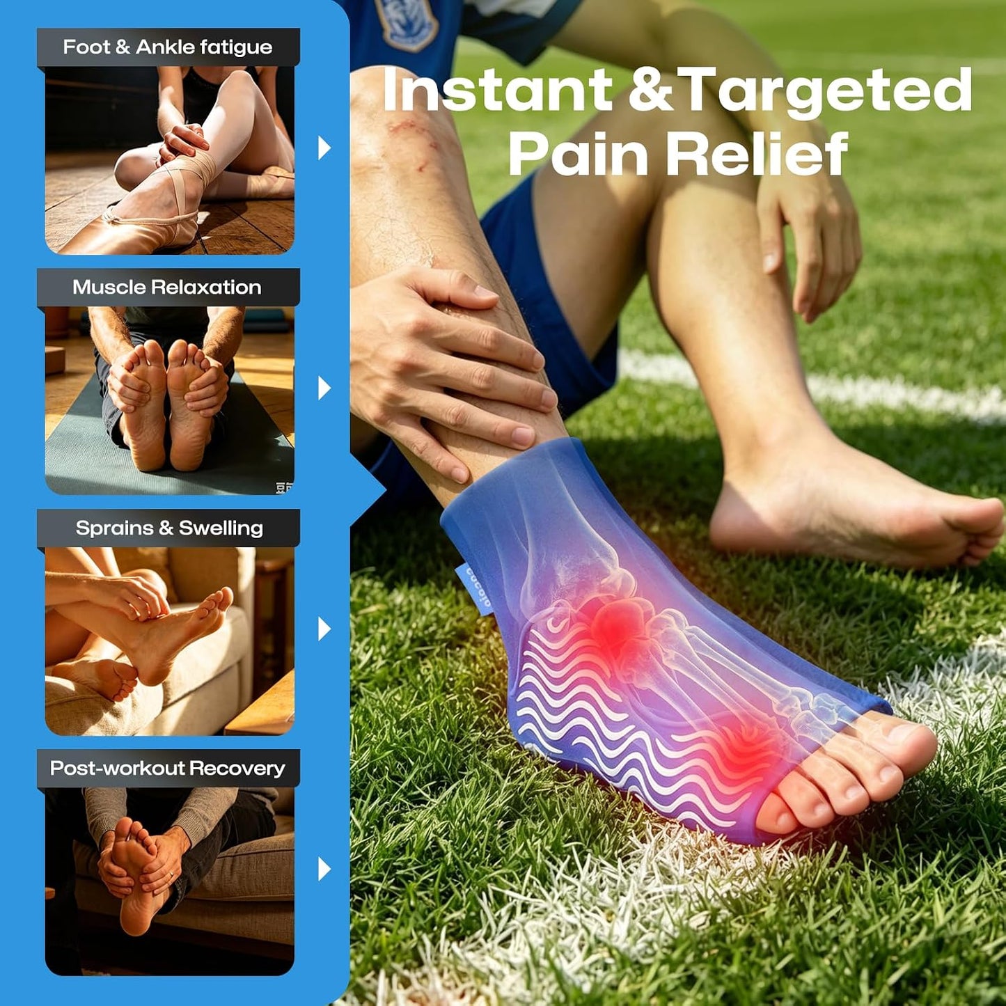 Ankle Ice Pack Wrap Cold Compression for Sprain & Swelling Relief | 3D ThermalLock Reusable Thick Gel Pad, Hot Cold Therapy for Foot & Heel Pain, Plantar Fasciitis, Achilles Tendonitis,Size L