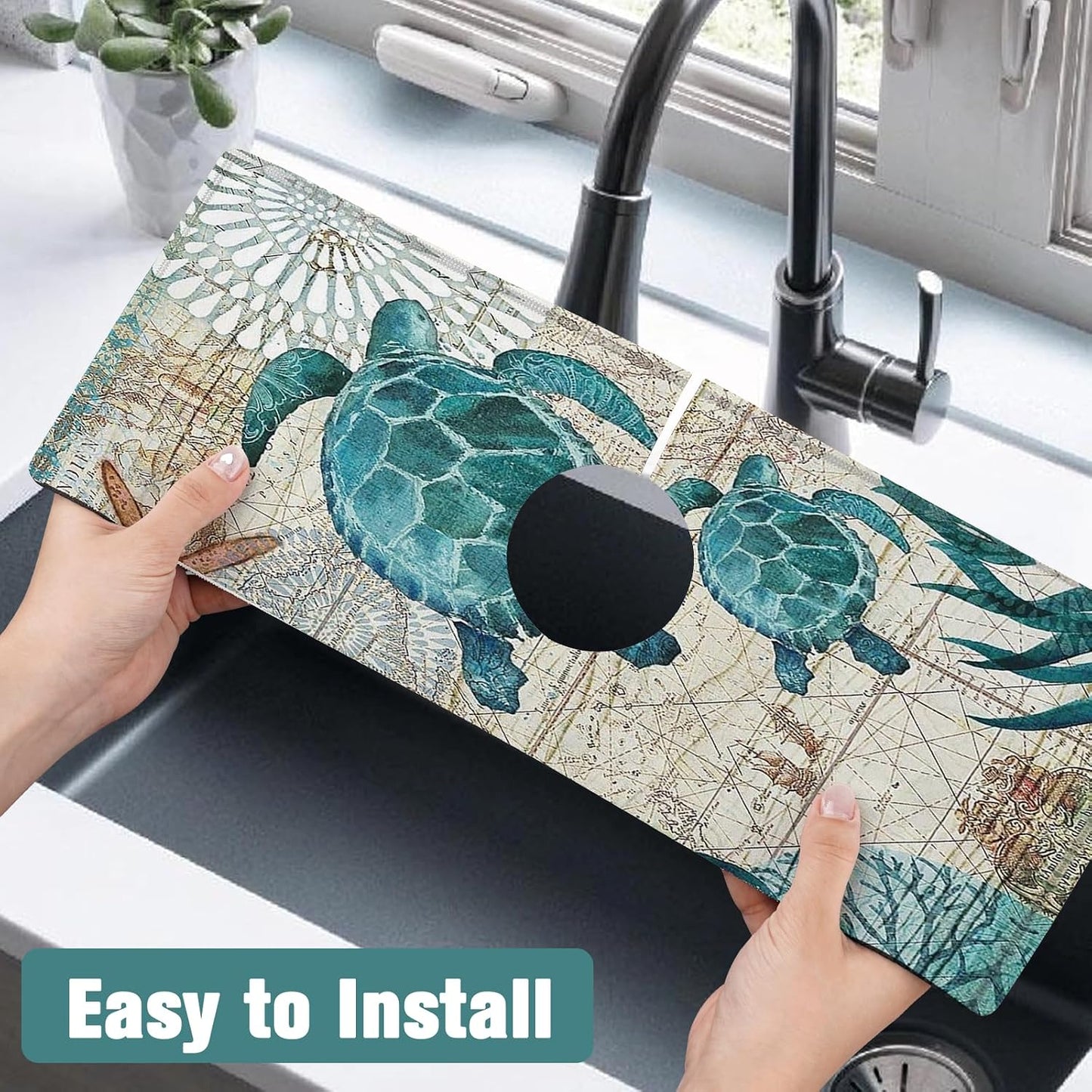 Kitchen Sink Splash Guard Faucet Mat 24" X 5.5" Tropical Leavesl Absorbent Fast Drying Mat Faucet Draining Mat Sink Splash Guard Behind Faucet Drip Catcher for Kitchen Bathroom