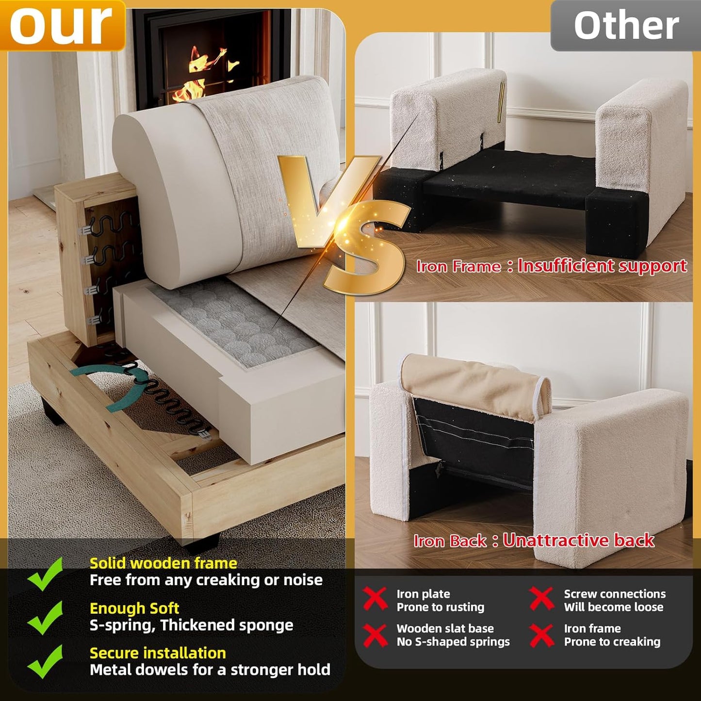 85'' L Shaped Couch with Armrest Organizer,Sectional,Movable Ottoman,Khaki | Comfy Sectional Sofa with Thick Cushion,3 Seats Sofas,Sectional Couches for Living Room,Bedroom,Apartment,Chenille