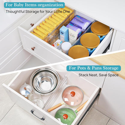 Vtopmart 2.36" Drawer Dividers with Expandable Inserts, 12.8"-22.3", 8 Pack | Adjustable Kitchen Drawer Organizer, Clear Organizer Separator for Flatware, Utensil, Cutlery, 8 Dividers with 14 Inserts