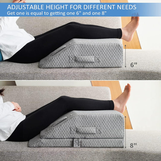 KingPavonini Adjustable Leg Elevation Pillows for Swelling & Pain Relief | Cooling Gel Memory Foam, Leg Wedge Pillow for Post Surgery, Fits All Heights, Non-Slip & 4 Handles, Breathable Washable Cover