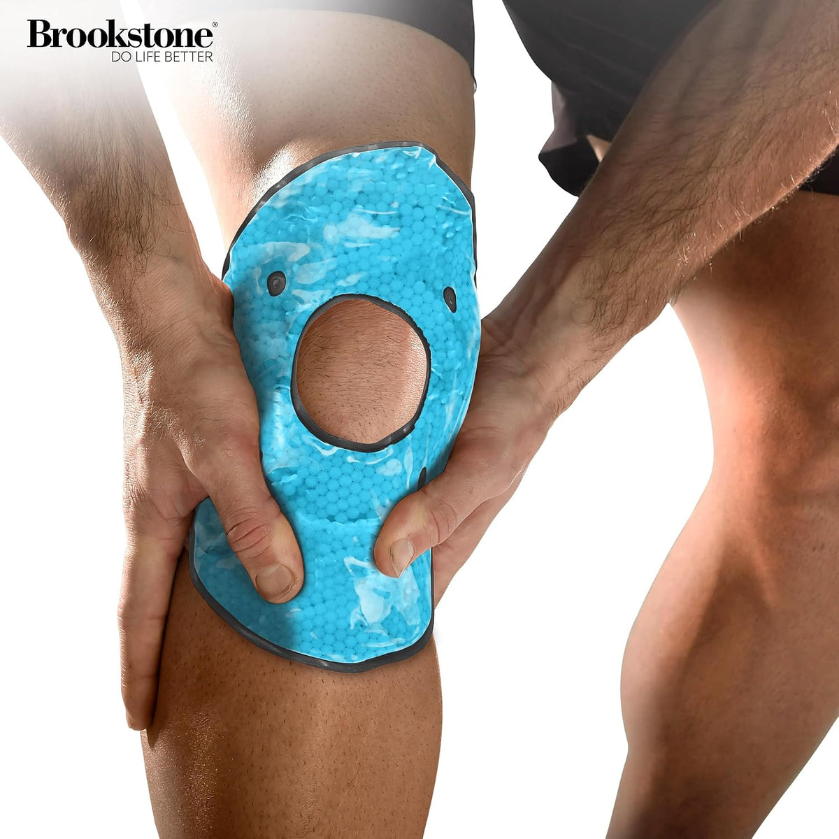 Brookstone Knee Ice Pack Wrap with Silica Beads - Hot & Cold Therapy for Pain Relief - Reusable Ice Packs for Knees for Swelling, Injuries & Post-Surgery Recovery, Ideal Mothers Day Gift, Azure Blue