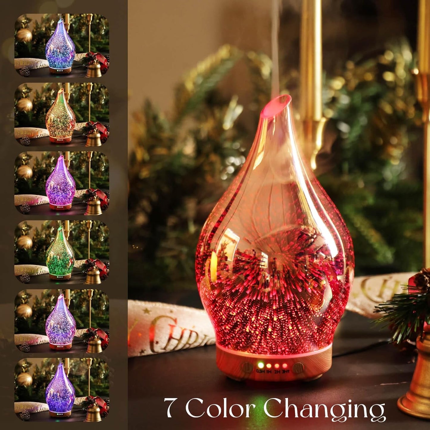 Porseme Oil Diffuser 3D Glass Aromatherapy Ultrasonic Humidifier, Air Refresh Auto Shut-Off, Timer Setting, BPA Free for Home Hotel Yoga Leisure SPA Gift 150ml Last 6H - Colors B