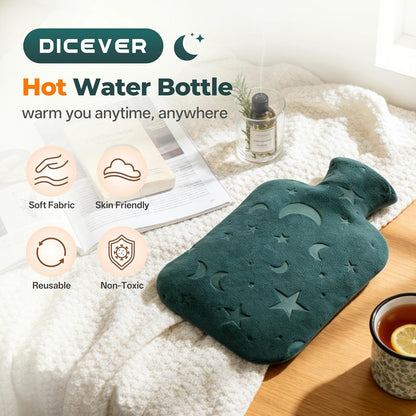 Hot Water Bottle with Soft Cover, 2L Hot Water Bag for Menstrual Cramps, Neck and Shoulder Pain Relief, Hot and Cold Therapies, Hand Feet Warmer, Blue
