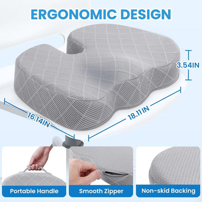 TushGuard Office/ Car Seat Cushion, Non-Slip Sciatica & Back Coccyx Tailbone Pain Relief Chair Pad, Memory Foam Butt Pillow for Computer Desk, Wheelchair, Driving (Black)