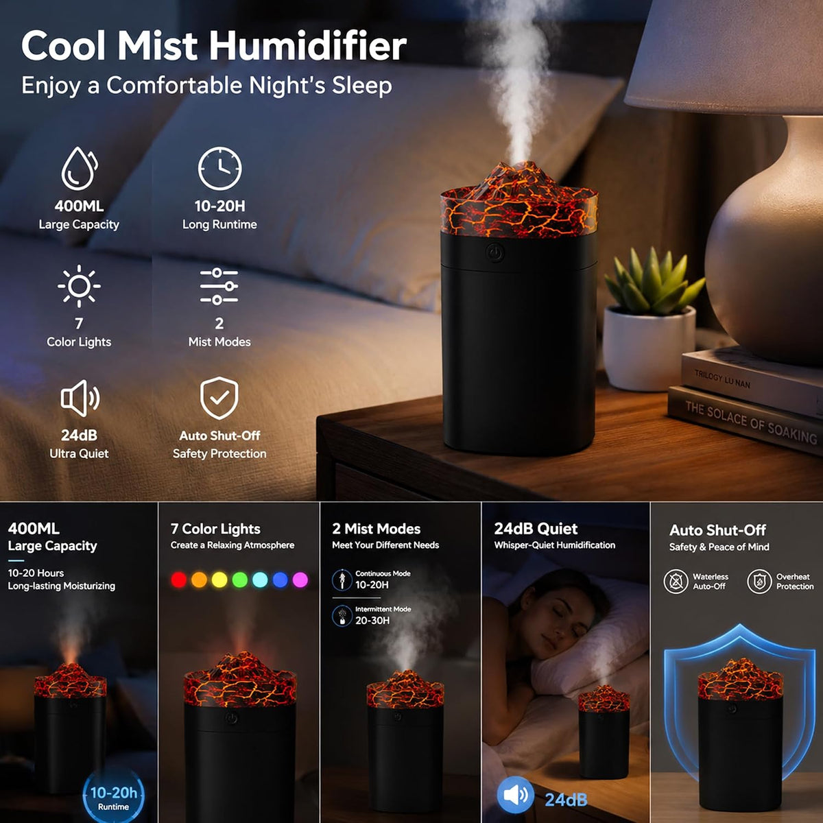 300ml Cool Mist 7 Colorful Lights Humidifier, 10-20 Hour Runtime for Plants