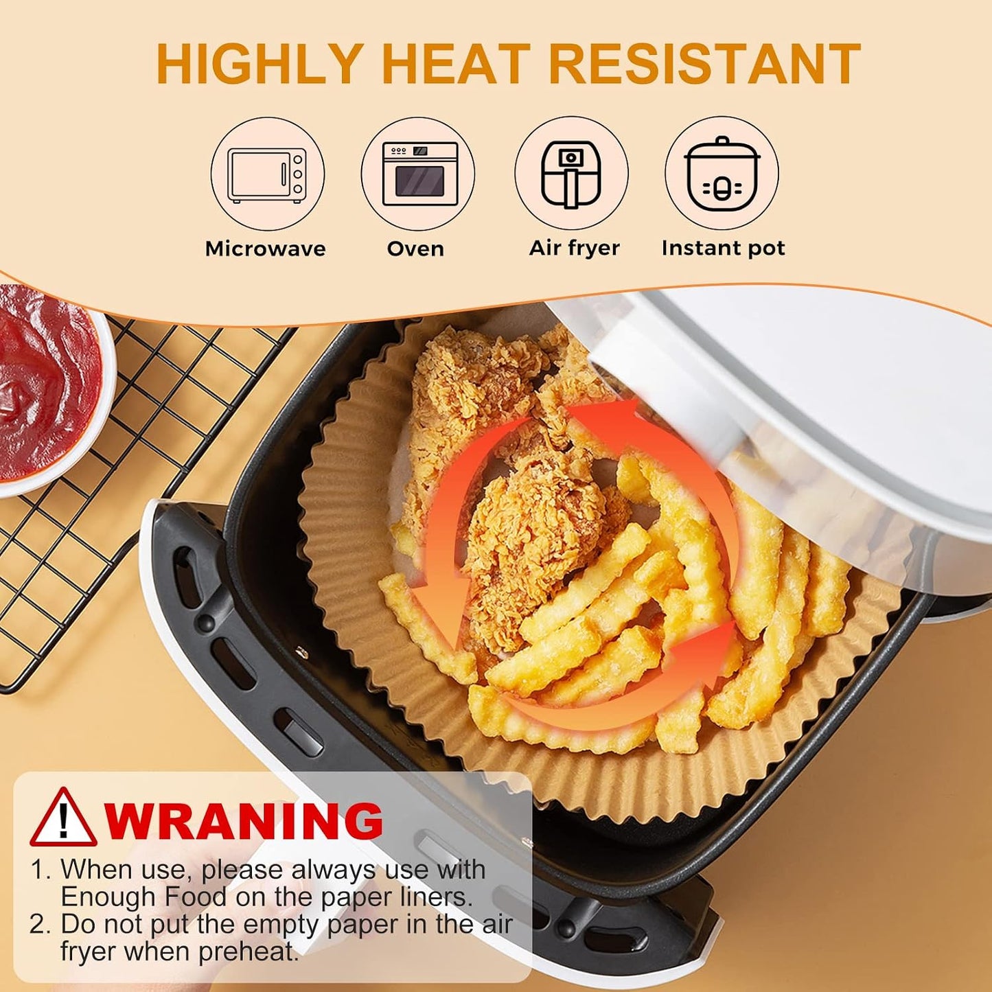 Vailnd Air Fryer Paper Liners, 200pcs Air Fryer Liners Disposable 8" Square | Baking Paper Liner for 5-8 qt Airfryer Basket, Non-stick and Oil Proof Parchment Paper for Oven, Pans & Baking