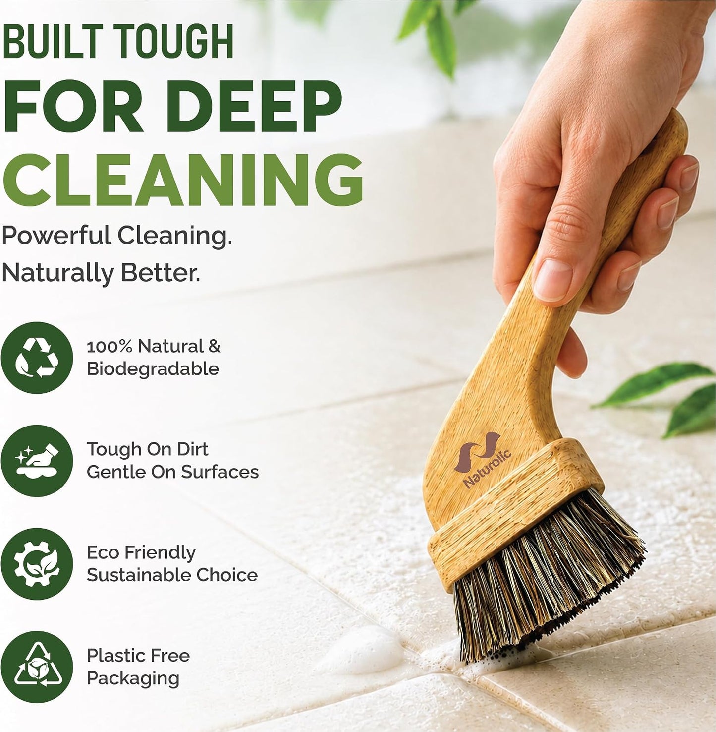 All-Natural Grout Brush Set | Wooden Cleaning Brush for Tile and Floor | Durable Floor Scrubber for Bathroom and Kitchen | Eco-Friendly Household Cleaning Tools