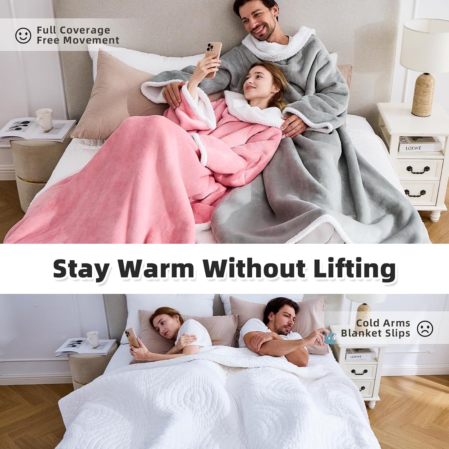IFNOW Sherpa Wearable Blanket with Sleeves, Oversized Snuggle Robe, Purple | 430GSM Thick, 55x69", Big Pocket, TV Blanket,Fall Winter Dorm Essentials or Office, Christmas Birthday Gifts for Women Men