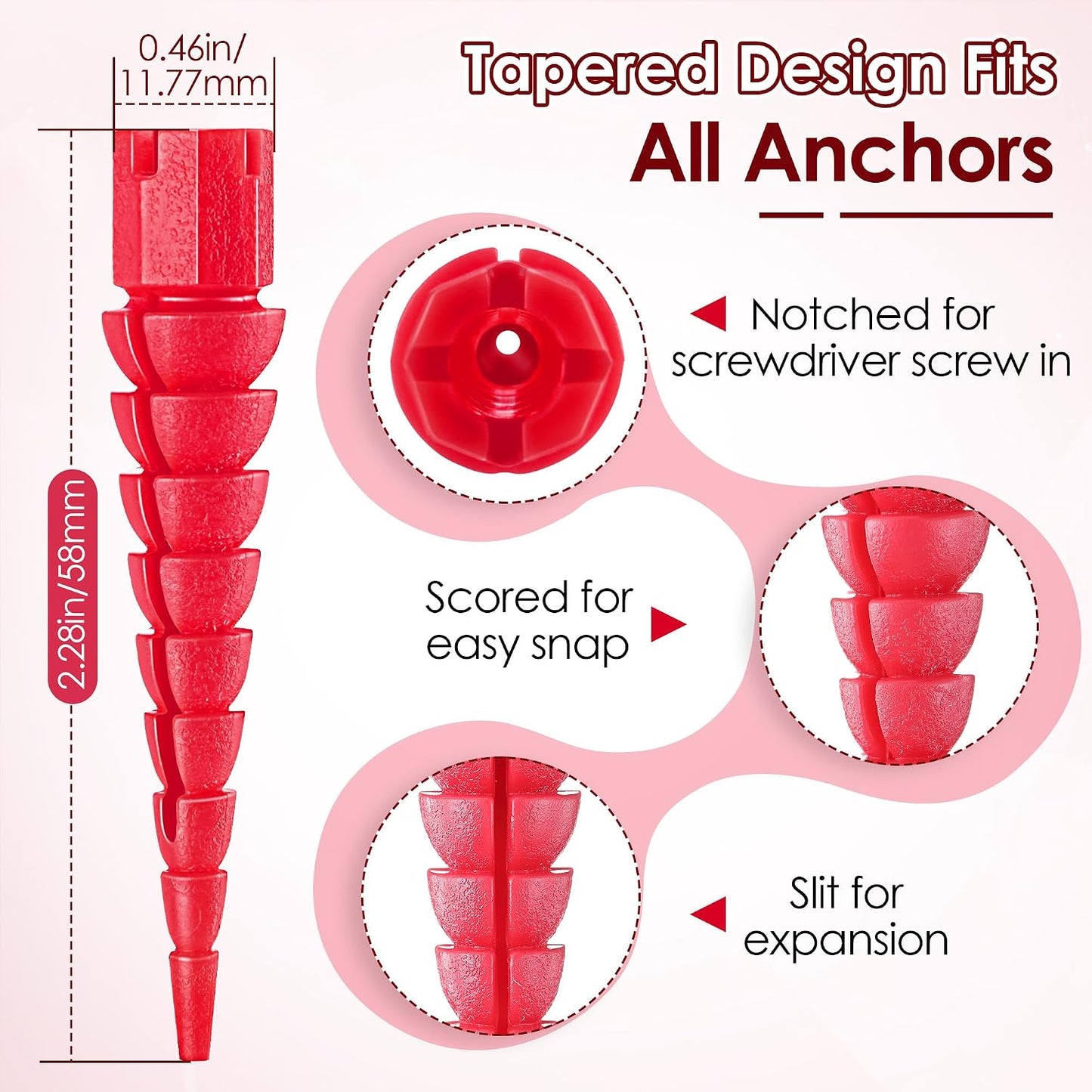 10 Pcs Wood Anchor, Fix Stripped Wood Screw Holes, Red | Fits Screws Sizes #2 to #16, Repairs Stripped Screw Holes, For Door Hinges, Cabinets and Furniture, Easy to Install