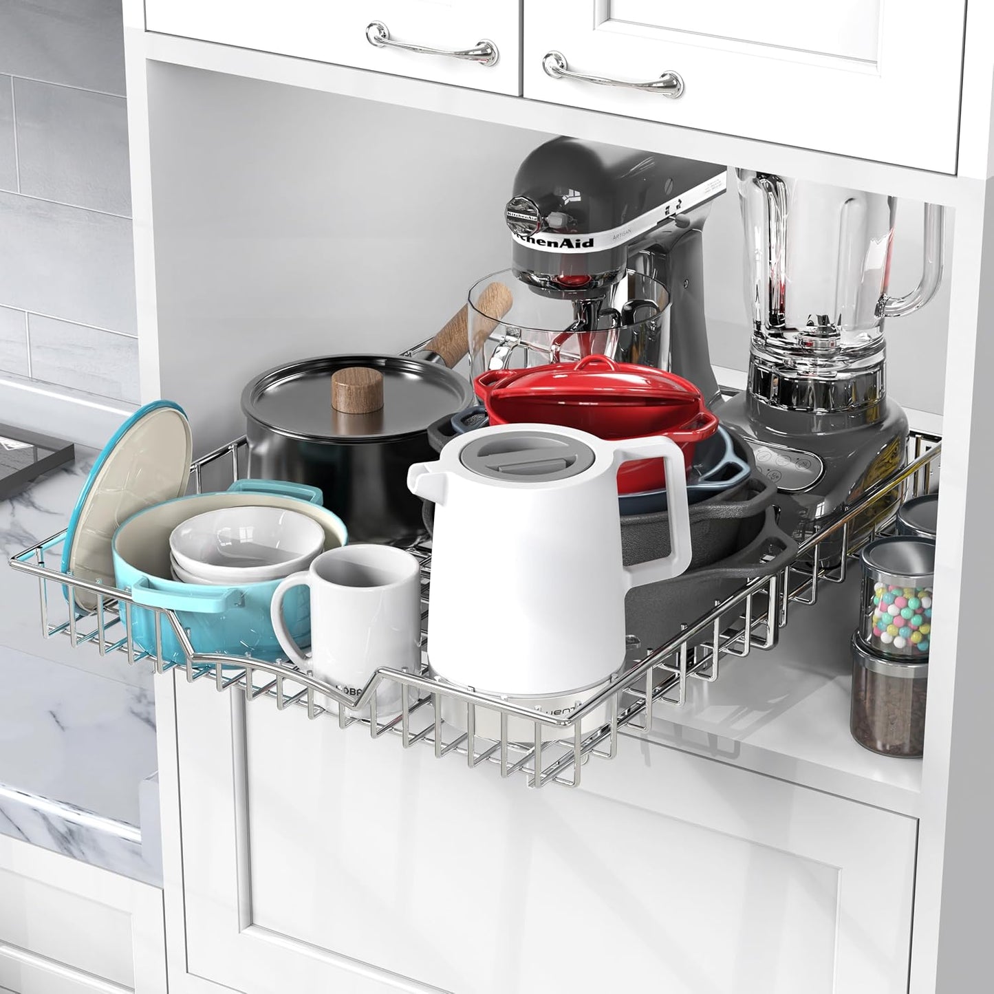 Simple Houseware Under Cabinet Pull Out Sliding Shelf, 21" Dx11 W, Chrome