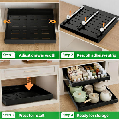 PAKETA 4 Pack Expandable Pull Out Cabinet Organizer,21" Deep | Pull Out Drawers for Cabinets with width from 12" to 20",Sliding Drawers for Cabinets with Upgrade 3 Slide Rails,hold 65 lbs