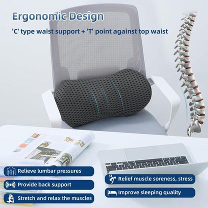 Lumbar Pillow, Memory Foam Lumbar Support Pillow for Office Chair and Car Seat, Ergonomic Streamline Back Pillow for Lower Back Pain Relief, Back Support Pillow for Sitting, Driving, Traveling