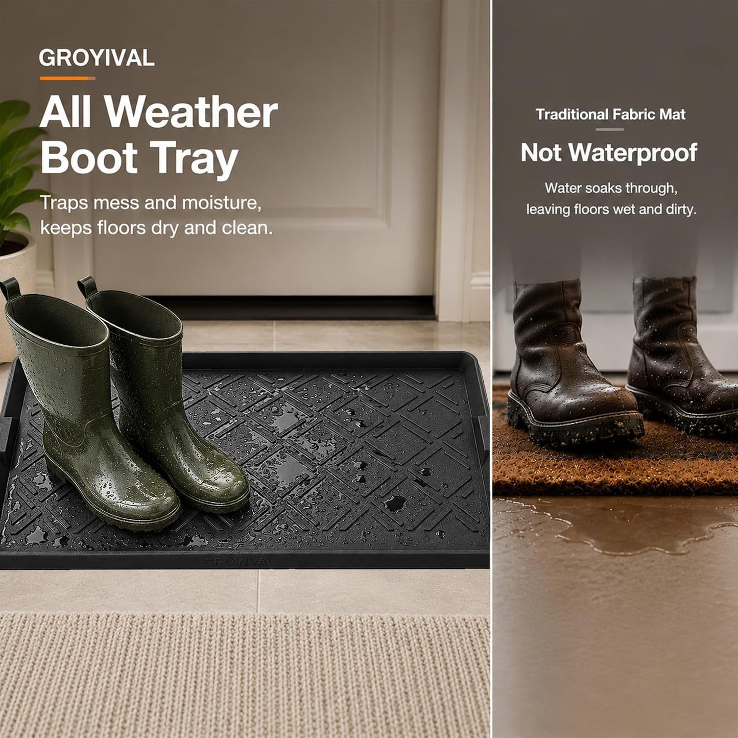 Boot Tray for Entryway, Rubber Shoe Mat, Waterproof Shoe Tray