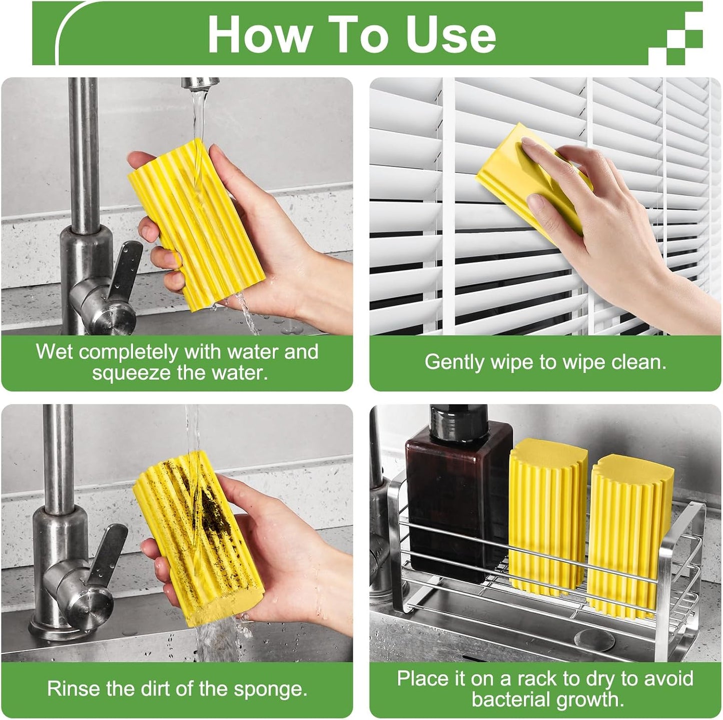Jeymei Damp Clean Duster Sponge,4Pcs Grey Dust Sponge for Cleaning | Damp Dusting Sponge with Ridges,Baseboard Cleaning Tool,Reusable Wet Duster Sponge,Household Cleaning Sponges for Blinds