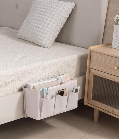 Bedside Caddy/Bedside Storage Organizer Hanging Bag with Three Options,Suitable for home beds, sofas, and dormitory beds—can hold magazines, books, phones, iPads, remote controls. (Gray)