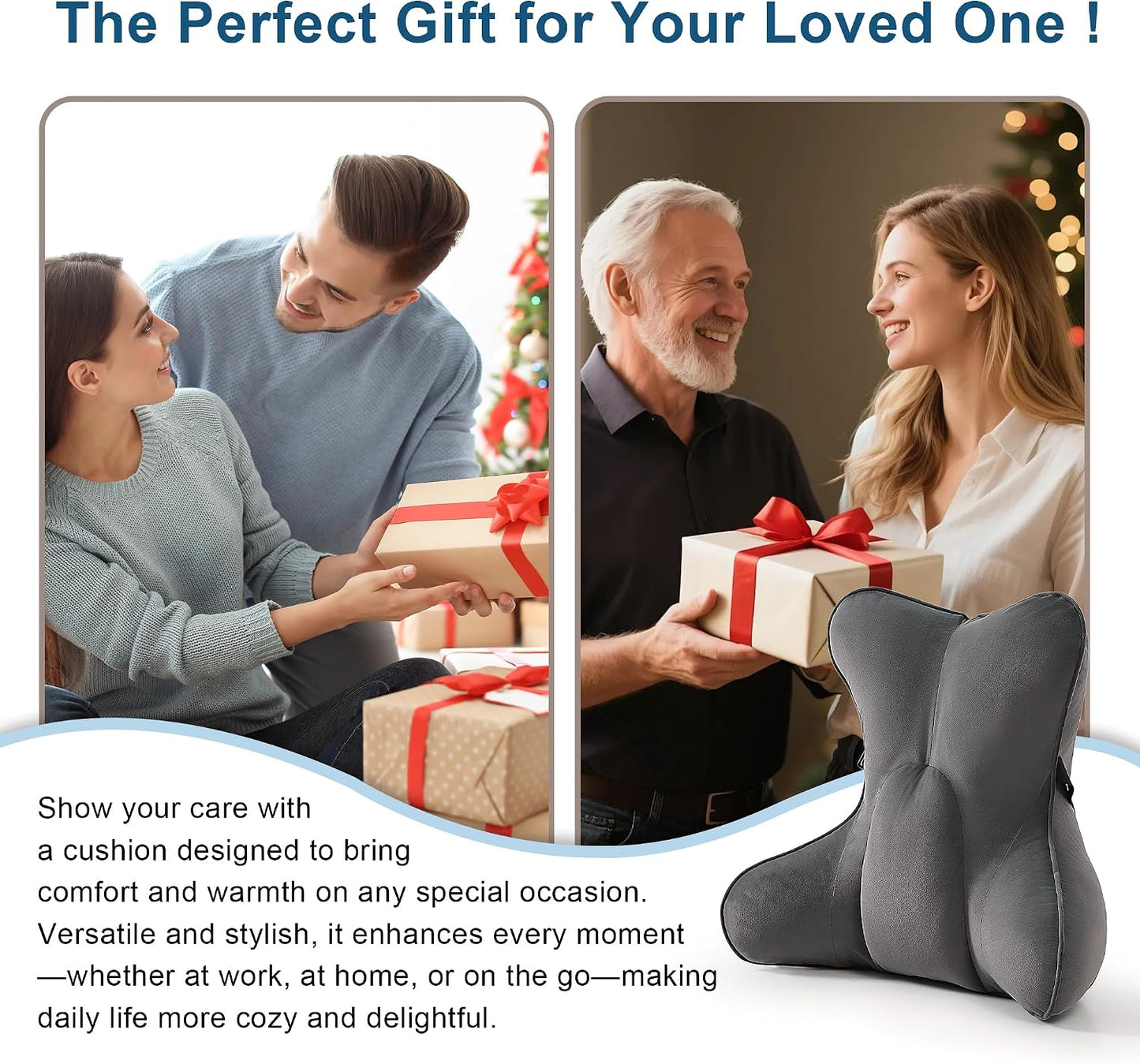 Lumbar Support Pillow(Pat. Pend) – Multi-Functional Ergonomic Back Cushion for Sofa Chair, Car Seat & Sofa, Reading Pillow with Firm Multi-Zone Support to Relieve Lower Back Pain, Misty White
