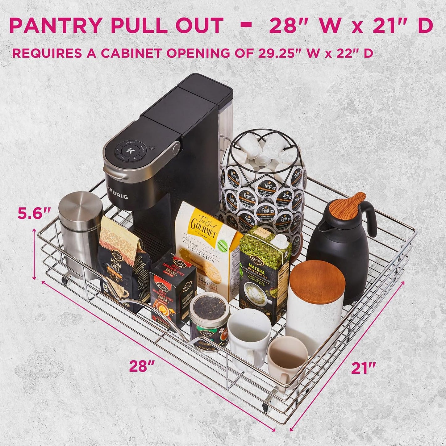 HOLDN’ STORAGE Pull Out Cabinet Organizer, Pantry Drawer, 14"W x 21"D x 5"H | Heavy-Duty Full-Extension, Roll Out Shelf for Pots, Pans & Under Sink Storage, Chrome, Require a 15.25"W Cabinet Opening
