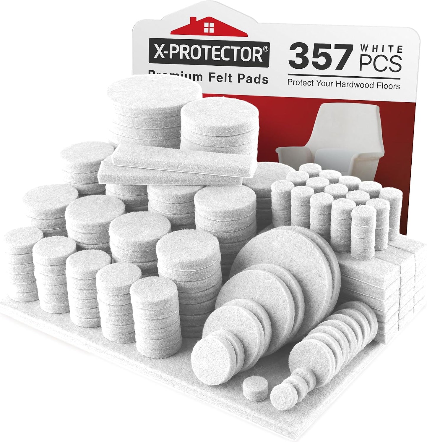 X-PROTECTOR 357 PCS Premium Huge Pack Felt Furniture Pads! | Quantity of Furniture Sliders with Many Big Sizes – Your Ideal Floor Protectors. Protect Your Hardwood & Laminate Floor!