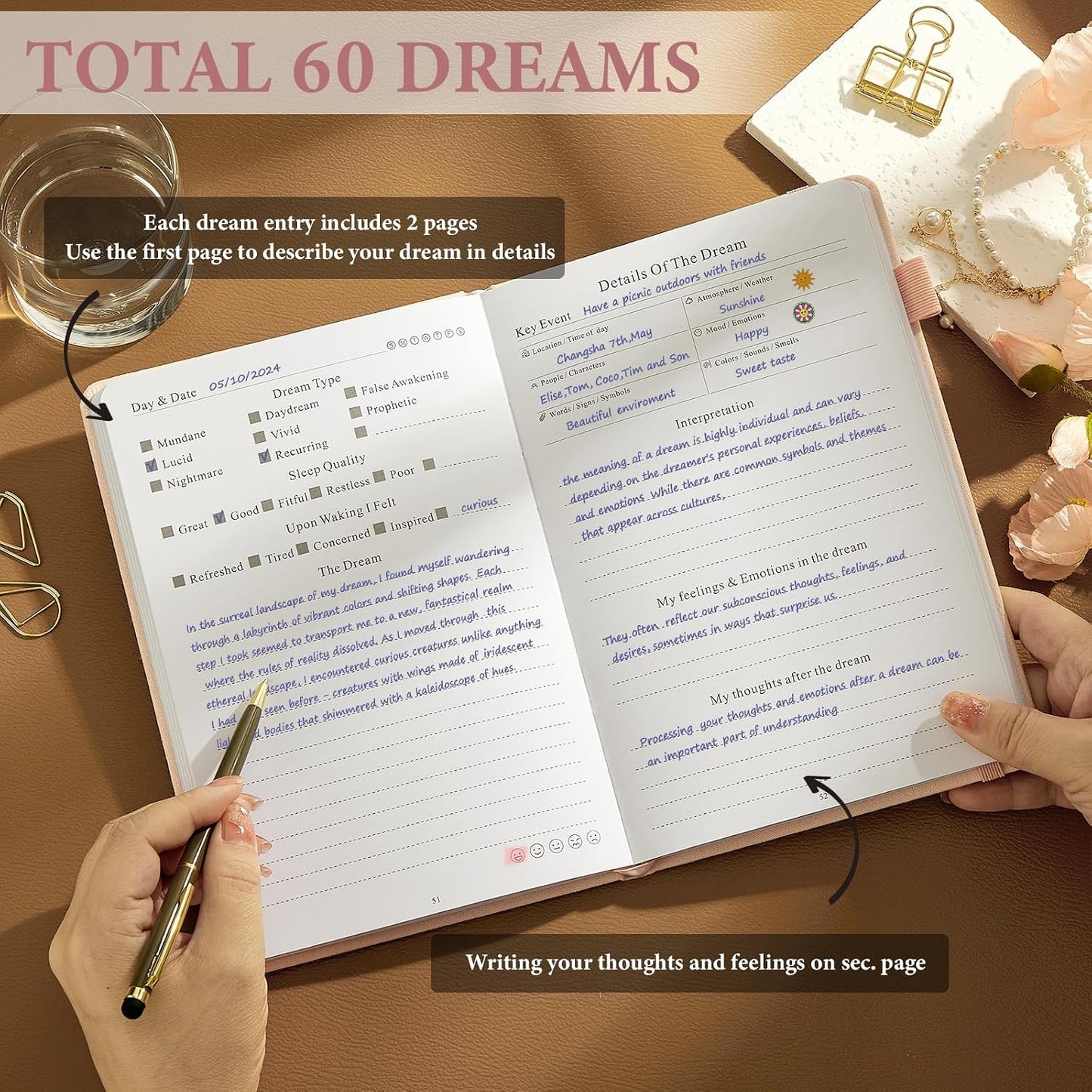 JUBTIC Guided Dream Journal Hardcover with Prompts, Beige | Record & Track Dreams, Interpretations & Thoughts before Sleeping, Ideal Gift for Women, Girls, Men