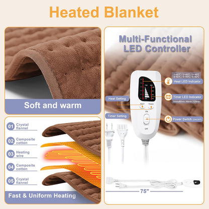 Heating Pad,Heated Blanket,Heating Pad for Back Neck,Grey,24x12 Inch | Electric Heating Pad,Dry/Moist Heat Heating Pads,Heating Pads for Shoulder,Abdomen,Heat Pad for Women Men,Birthday Gift
