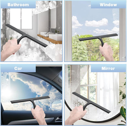 FY&XZH Never Rust Silicone Shower Squeegee for Glass Doors with Hook, Bathroom Cleaner Tool, Household Window and Mirror Squeegee, Ergonomic Thick Handle Squeegee for Shower Glass, 11-Inch (White)