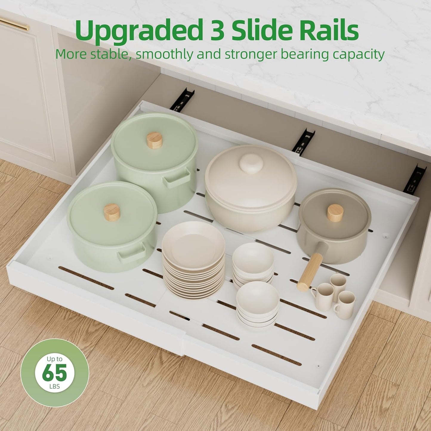 PAKETA 4 Pack Expandable Pull Out Cabinet Organizer,21" Deep | Pull Out Drawers for Cabinets with width from 12" to 20",Sliding Drawers for Cabinets with Upgrade 3 Slide Rails,hold 65 lbs