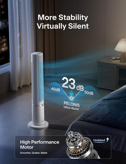 PELONIS 40-Inch Oscillating Tower Fan with Remote for Bedroom, White | Standing Cooling Fan, Washable Design, 2000 CFM, 28ft/s Airflow, 4 Speed, 2 Modes, 90° Oscillation, 23dB Quiet, 7-Hr Timer