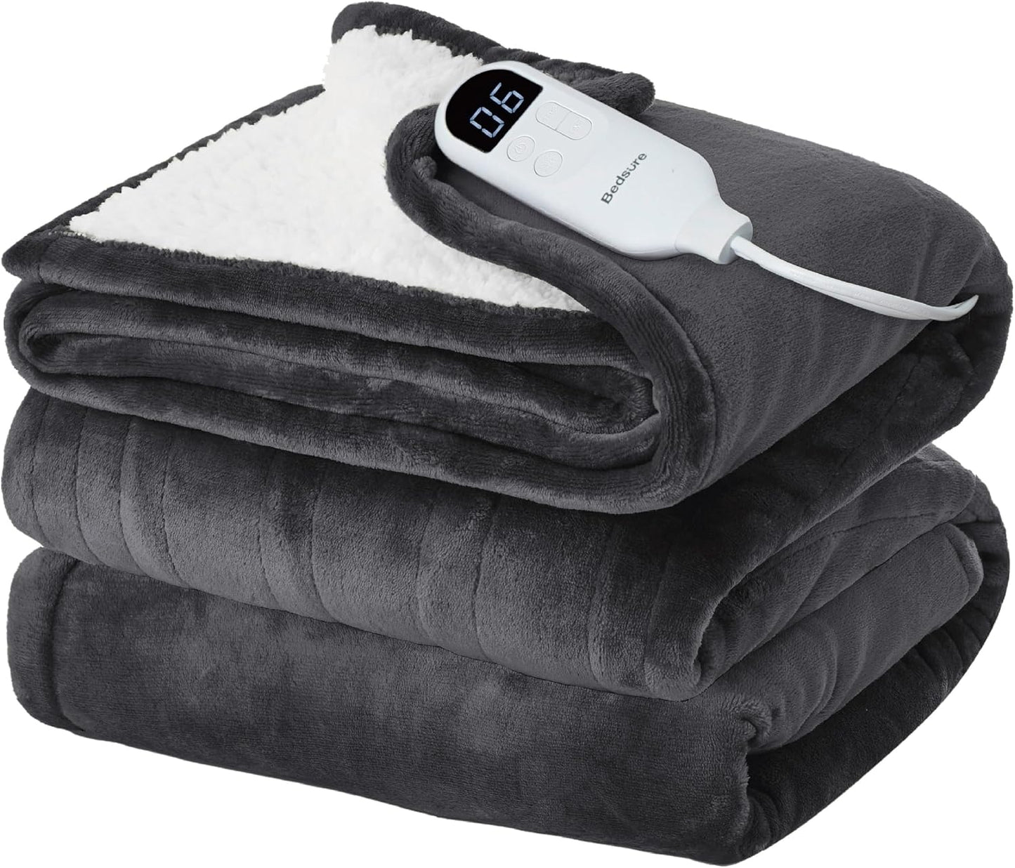 Bedsure Heated Blanket Throw Blanket with Preheat Function - Fast Heating Electric Blanket, Soft Flannel Throw with 6 Time Settings(Up to 10H), 6 Heating Settings, Gifts for Grandma (50"x60", Grey)