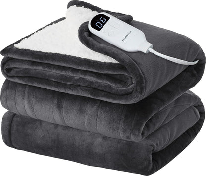 Bedsure Heated Blanket Throw Blanket with Preheat Function - Fast Heating Electric Blanket, Soft Flannel Throw with 6 Time Settings(Up to 10H), 6 Heating Settings, Gifts for Grandma (50"x60", Grey)
