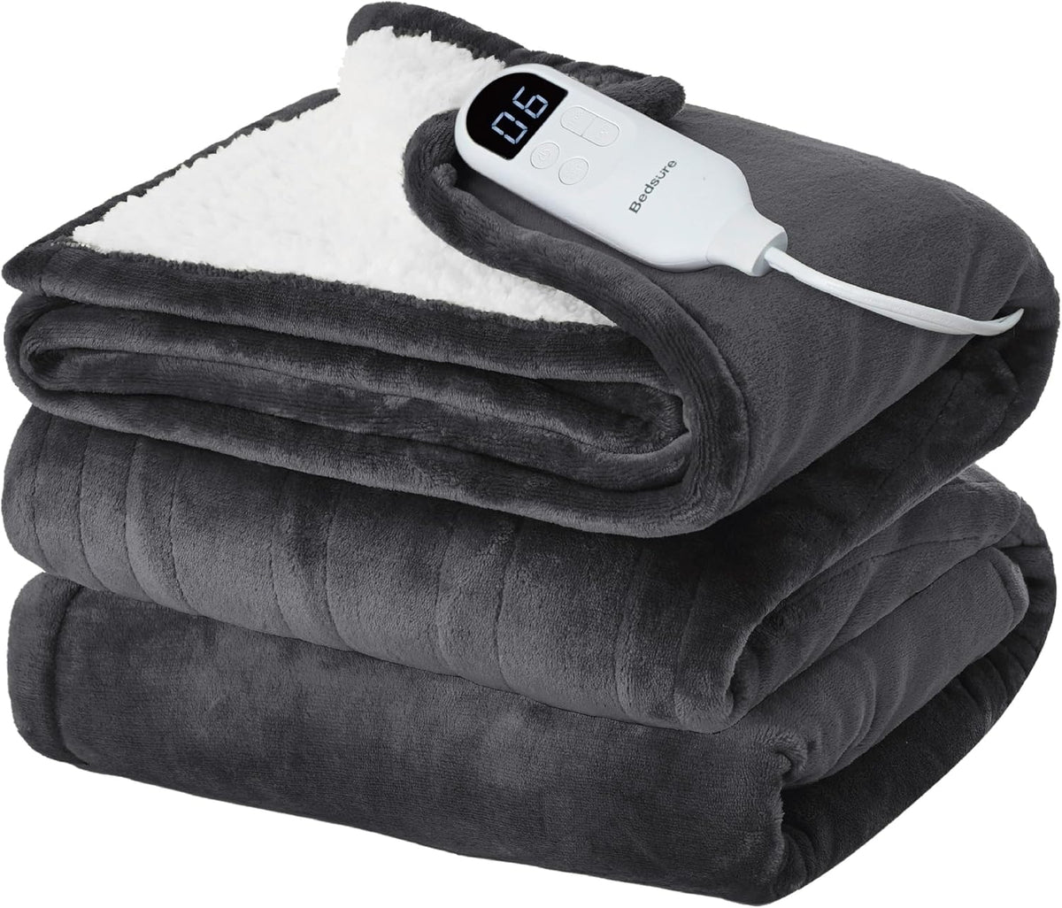 Bedsure Heated Blanket Throw, Soft Electric Blanket with Preheat, Cream