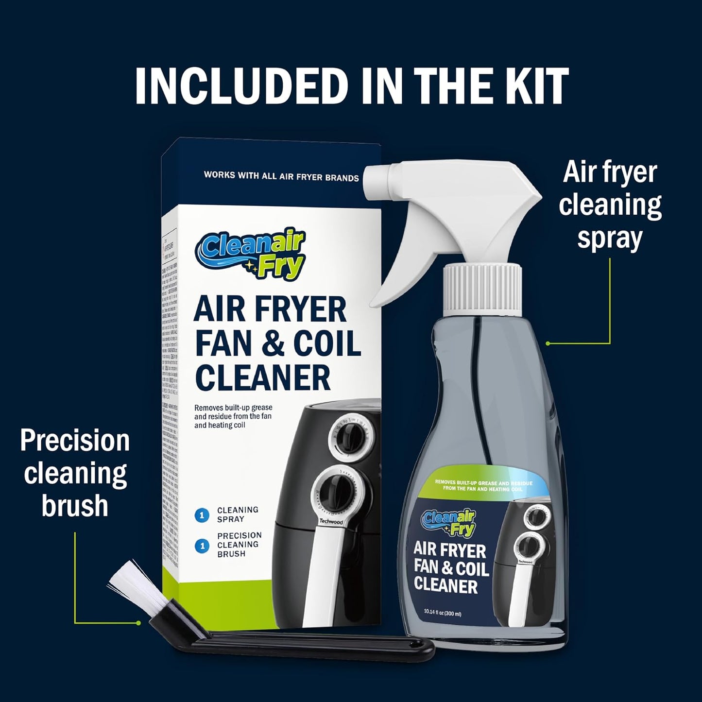 Air Fryer Cleaner and Degreaser. 6 Powder Sachets with Brush. Cuts Grease, Burnt Food and Odors. For Basket, Drawer, Grill and Crisper Plate. Nonstick Safe