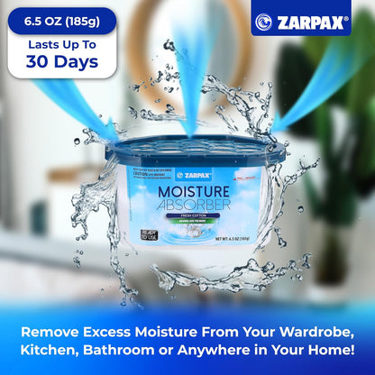 ZARPAX Moisture Absorber Activated Charcoal 10.5 oz/300g | Removes Moisture, Damp, Humidity & Odors | Odor Absorber | Moisture Trap for Bathroom, Closet, Kitchen & Small Spaces | Set of 4