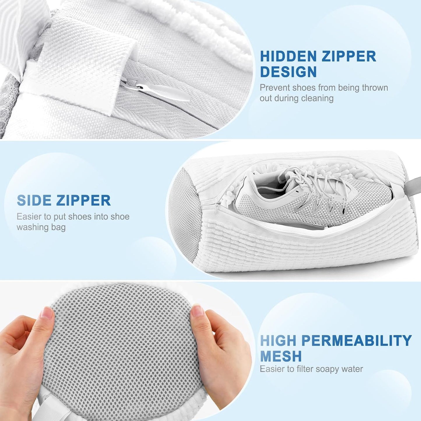 Aship Shoe Washing Machine Bag, Laundry Shoes Bag for Washer & Dryer - 2PC Reusable Shoe Cleaning Bag for Sneakers,Tennis Shoes, 360° Deep Cleaning With Self-locking Zipper for All Shoes Sizes - White