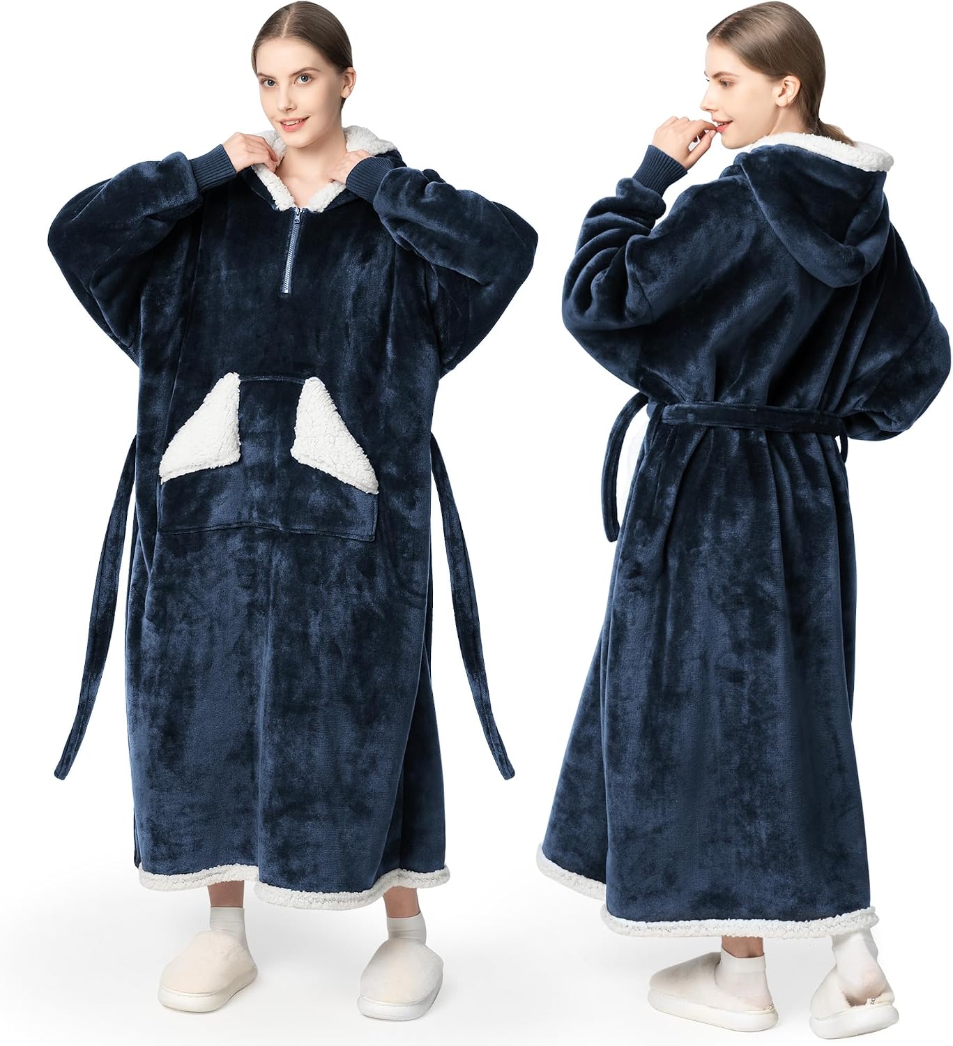 Wearable Blanket Hoodie, Oversized Sherpa Fleece Sweatshirt Blanket with Giant Hood Pocket and Sleeves for Adult, Warm & Cozy Grey Blanket Gifts for Women