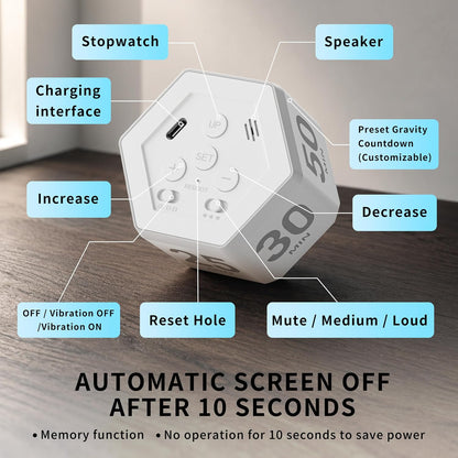 Visual Cube Timer with Visual Countdown, 5 & 25 Min Presets | 6 preset times (25, 5, 3, 10, 30 & 50 min), silent, vibration and sound alerts for study, work and classroom use