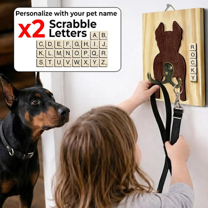 Dog Leash Holder Wall Mount, Pet Harness Hanger with Scrabble Letters, Dog Collar Organizer for Entryway, Memorial Cat Leash Holder for Wall, Pet Loss Gifts, Keepsake, Home Decor PF212-NAT