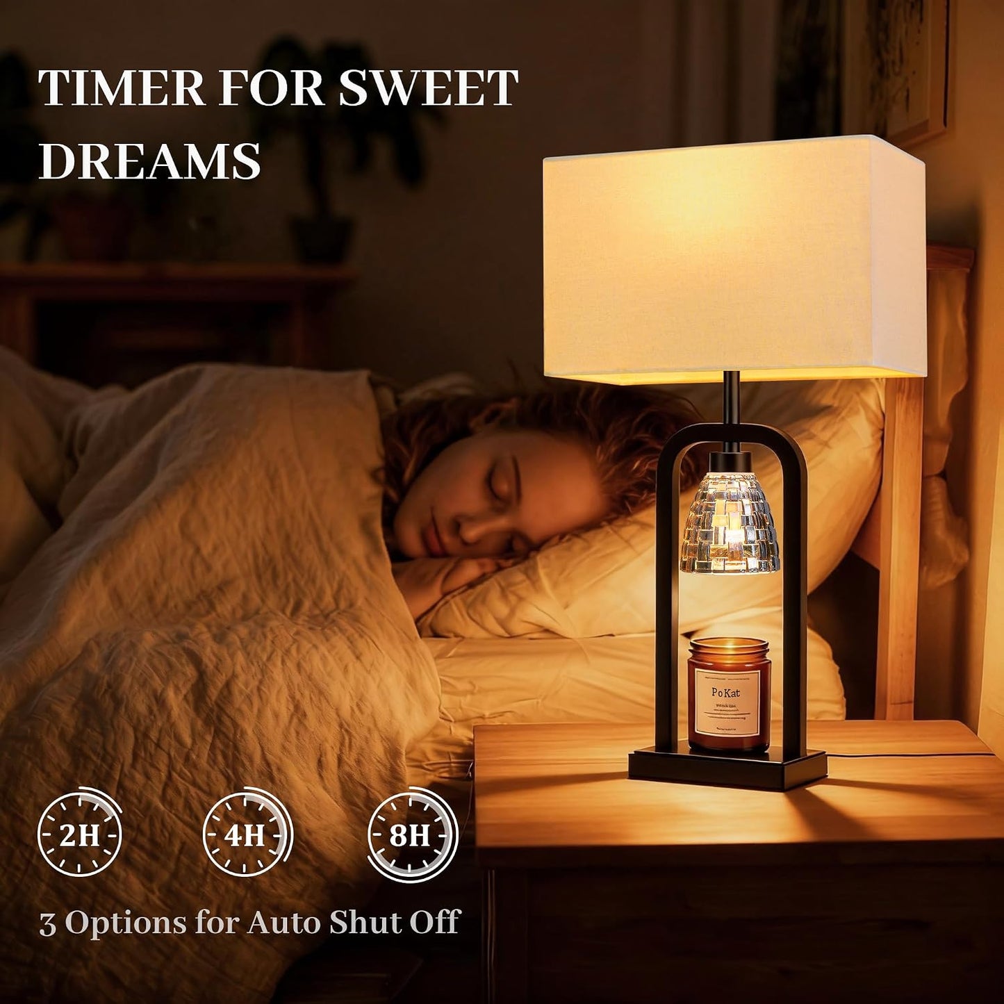 PoKat Gold Table Lamp Candle Warmer, Candle Warmer Lamp with Timer Dimmer, Wax Light Warming Table Lamp for Jar Candles, Modern Bedside Lamp for House Warming Home Decor Living Room, Bulb Included