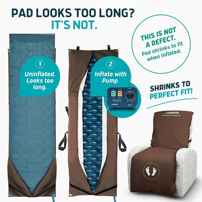 Lunderg Alternating Air Pressure Pad for Recliner Chair with Quiet Pump | Pressure Relief Cushion for Recliner - Bed Sore Prevention - Medical Grade Mattress Pad & Coffee Cover - For Home or Hospital