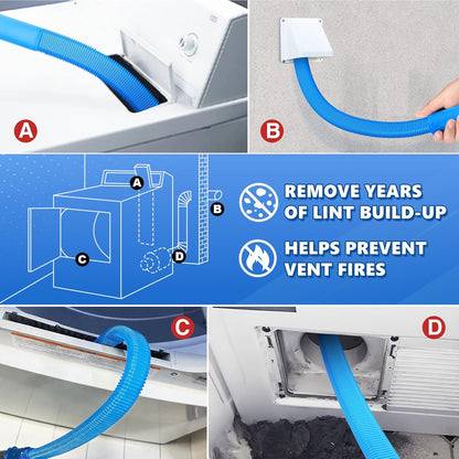 Sealegend 2 Pack Dryer Vent Cleaner Kit Vacuum Attachment Blue 31.5" | Dryer Vent Cleaning Hose & Brush Reach Deep Traps - Remove Hidden Lint | Speed Drying | Reduce Fire Risk