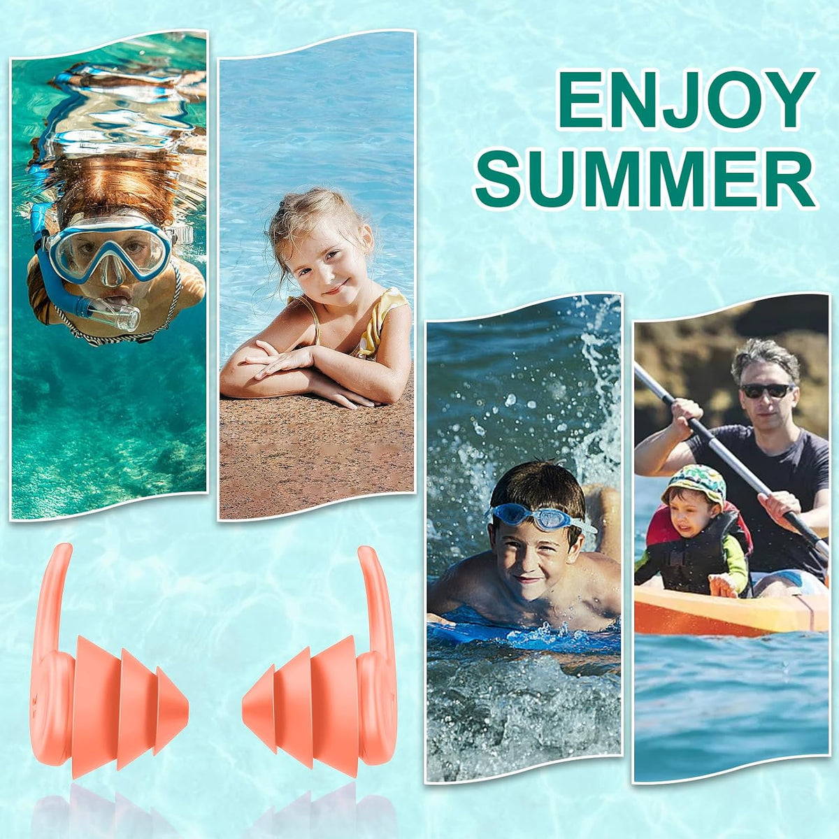 Swimming Ear Plugs for Adults,3 Pairs Waterproof Reusable Silicone Swim Earplugs for Swimming Surfing Snorkeling Showering and Water Pool,Beach,Ocean (Adults & Teens 14+)