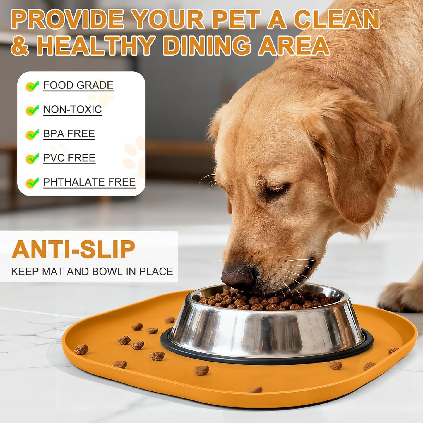 SMILOOL Waterproof Silicone Pet Food Mat with Raised Edge for Dog & Cat | 19" x 12" Non-Slip Pet Feeding Mats with Lip for Food & Water Bowl, Food Grade, Easy Cleaning, Black