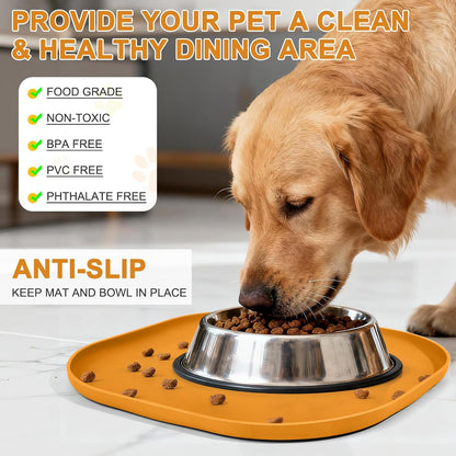 SMILOOL Waterproof Silicone Pet Food Mat with Raised Edge for Dog & Cat | 19" x 12" Non-Slip Pet Feeding Mats with Lip for Food & Water Bowl, Food Grade, Easy Cleaning, Black