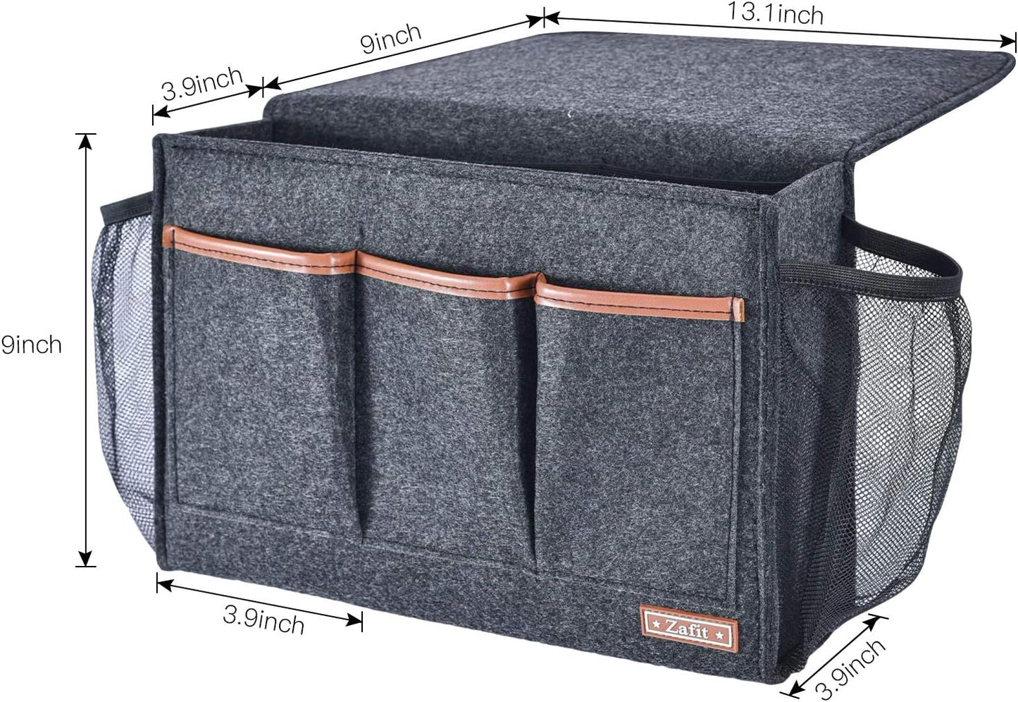 Zafit Bedside Caddy, Large Size Bedside Storage Organizer Bedside Organizer Caddy for Magazine Remotes Phone (13.4'' x 18.1'' Plus Size, Dark Grey)